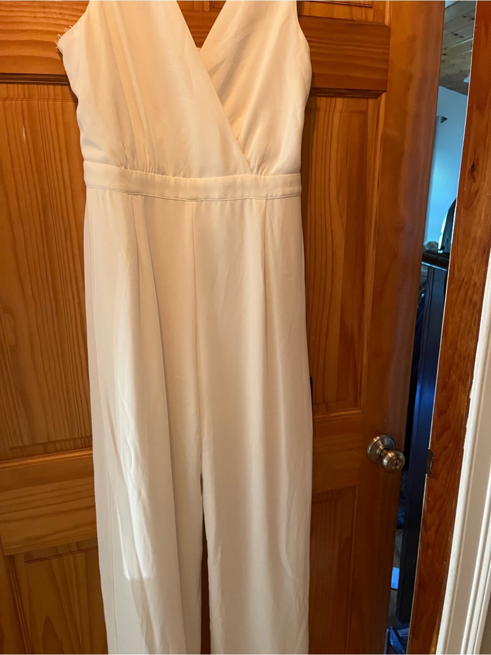 Lulu's Ivory Lace-Trim V-Neck Jumpsuit